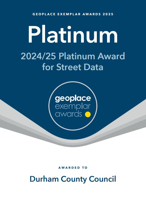 GeoPlace Exemplar Awards 2025 — Platinum Award for Street Data, Durham County Council