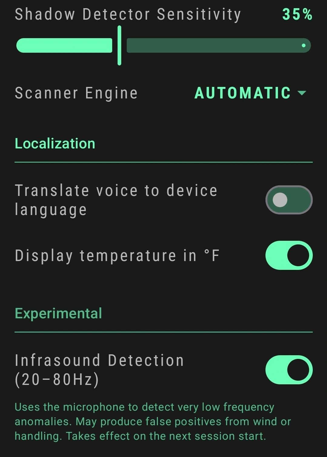 Spectral display showing low-frequency audio analysis